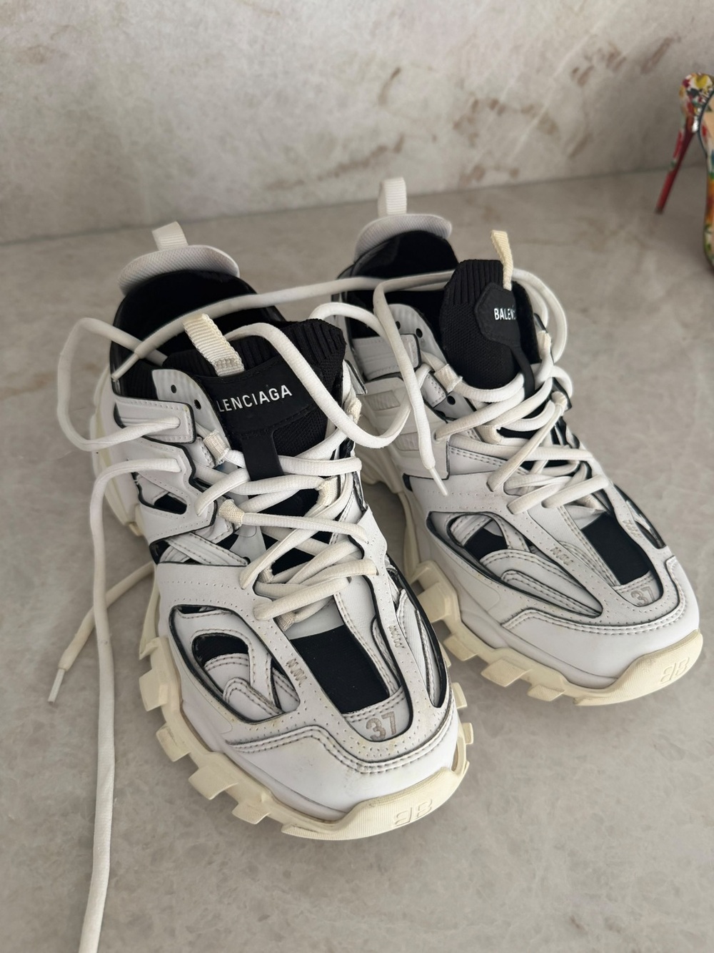 Balenciaga Kids White, Black and Cream Track-Style Sneakers